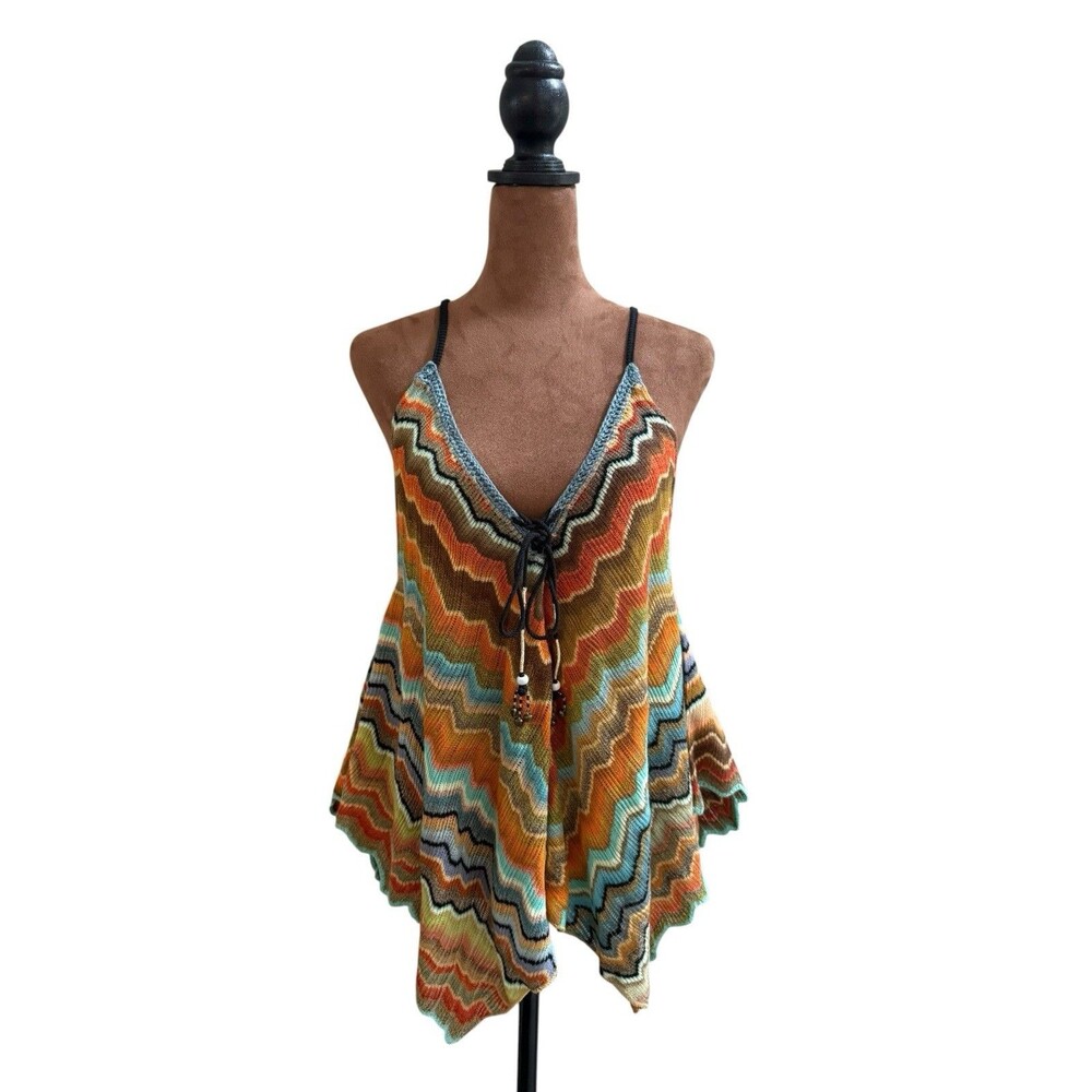 Free People Chevron Style Tank Top Size XS Colorful Y2K Boho Hippie Festival
